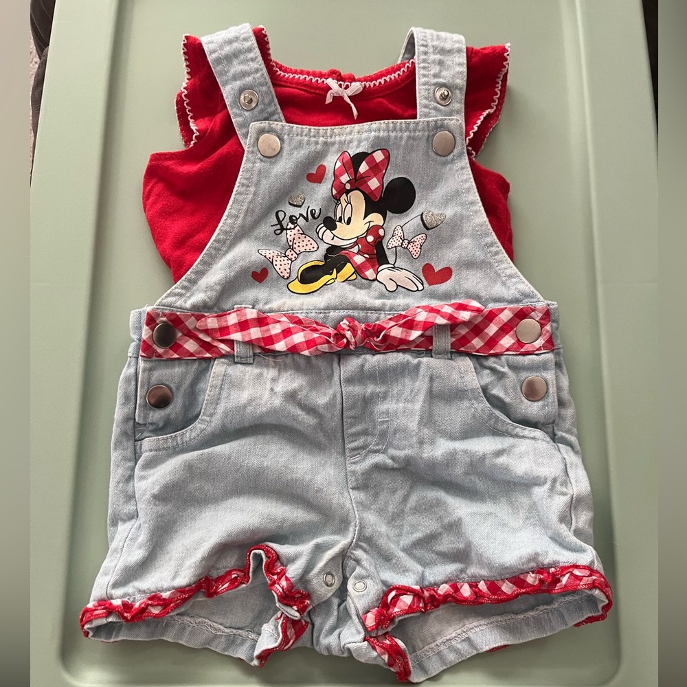 Disney Minnie Mouse Red and Gray Overalls